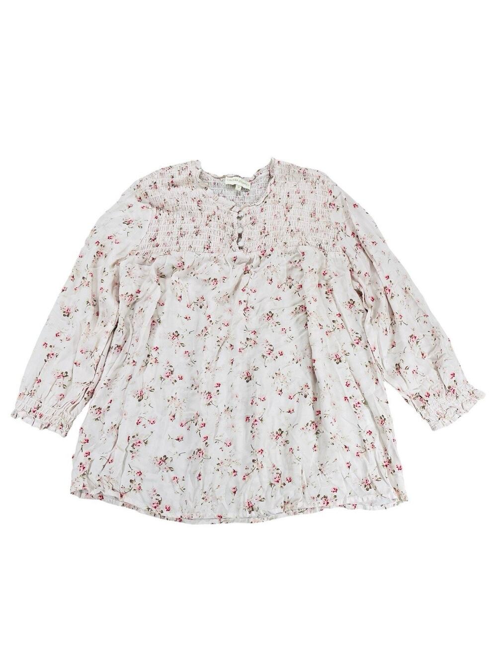 Cynthia Rowley Smocked Pale Pink Floral Blouse Womens Sz M Cottagecore Fairycore